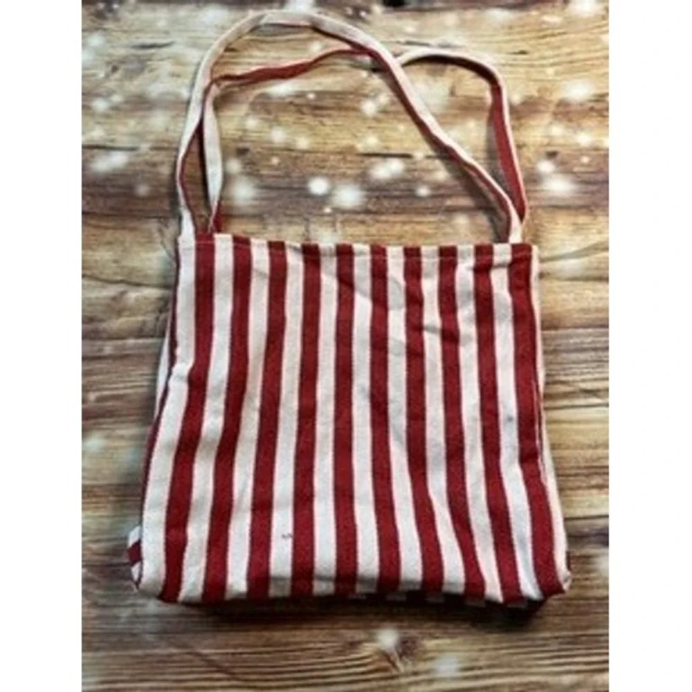 Red and White Striped Woven Cotton Tote Bag Casual Summer Beach‎ Shoulder Bag